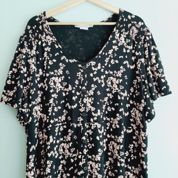 PENNINGTONS Button Down V-Neck Floral Print Tunic Top Black & Pink Sz 2X - Picture 3 of 14